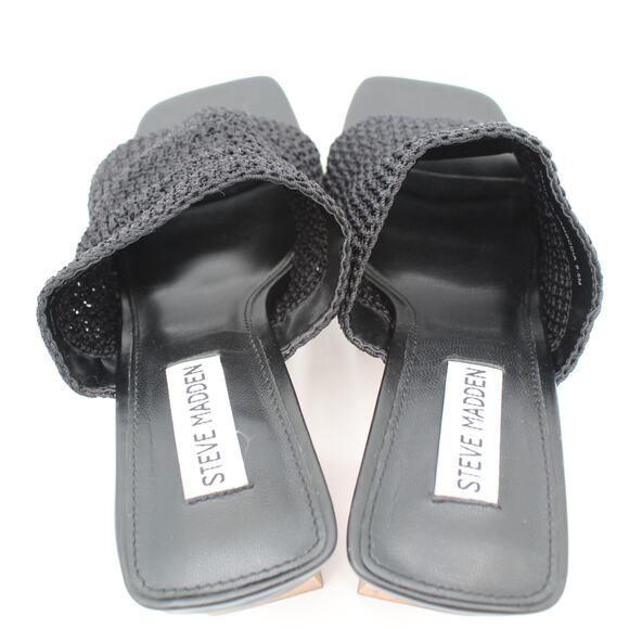 Steve Madden Sandal Womens Size 8.5  Black Knit Block Heel Y2K Mule Chunky - Picture 9 of 9